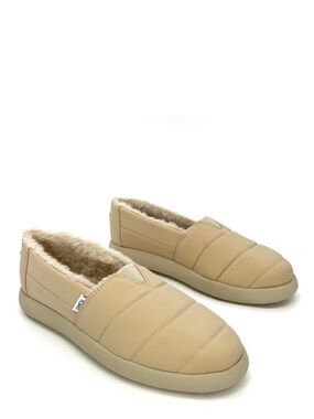 Toms Alpargata Mallow Beige Shoes Women’s Size 12 Puffer Faux Fur Lined EUC